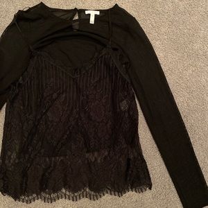 leith sheer / mesh black long sleeve & lace tank